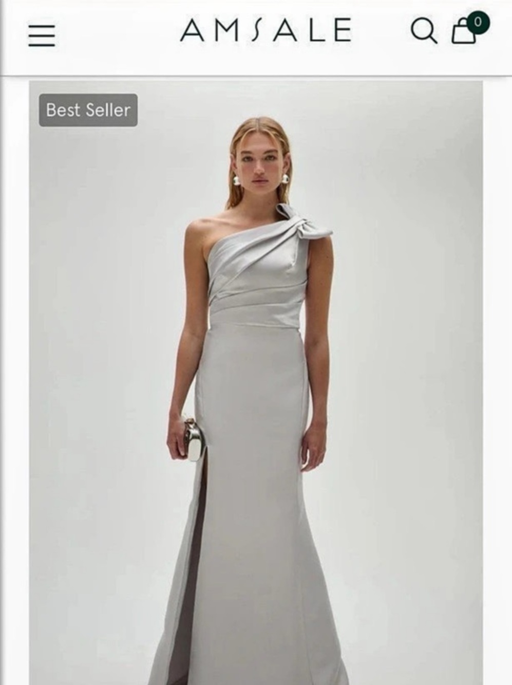 Amsale One-Shoulder Bow Detail Gown Gray Floor-Length Gown